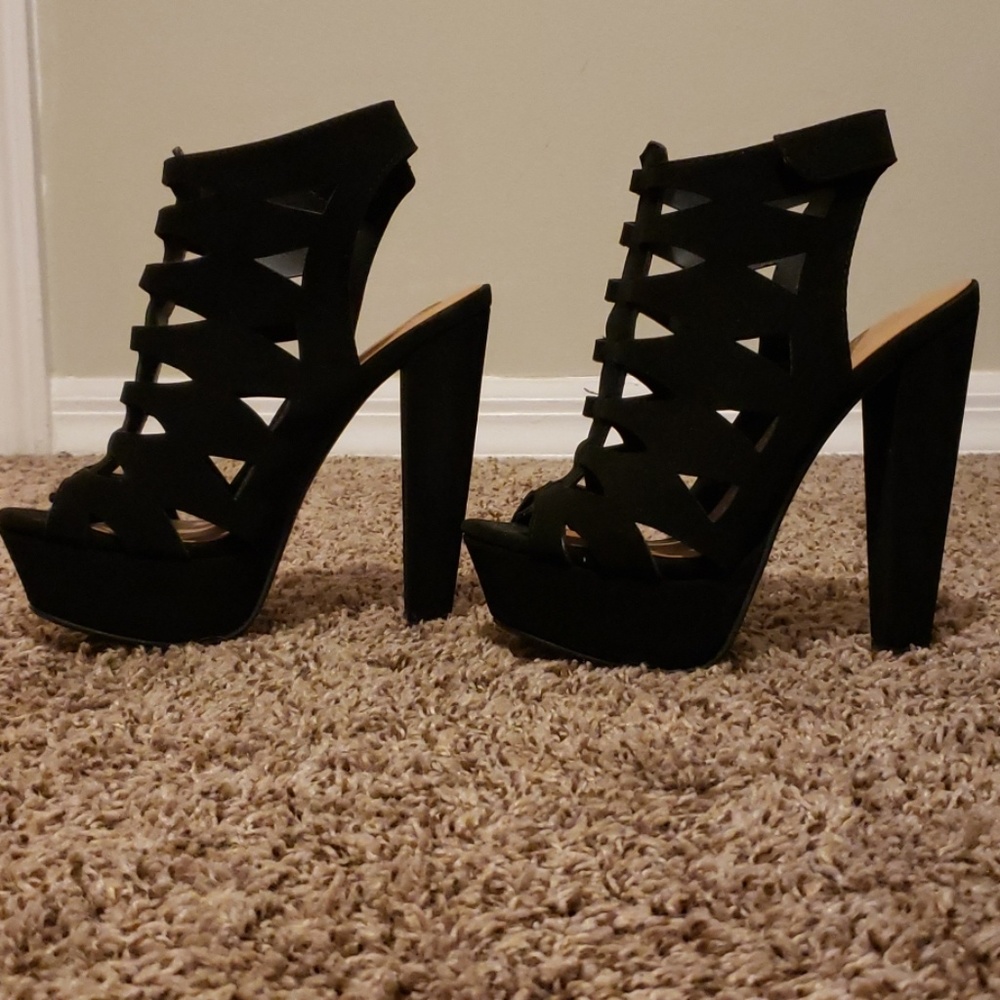 Black suede pumps